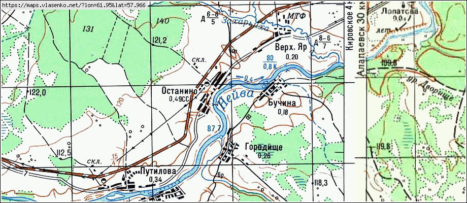 Карта ОСТАНИНО, Свердловская область, Алапаевский район