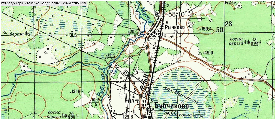 Карта РЫЧКОВО, Свердловская область, Алапаевский район