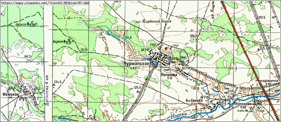 Карта ЧУРМАНСКОЕ, Свердловская область, Байкаловский район