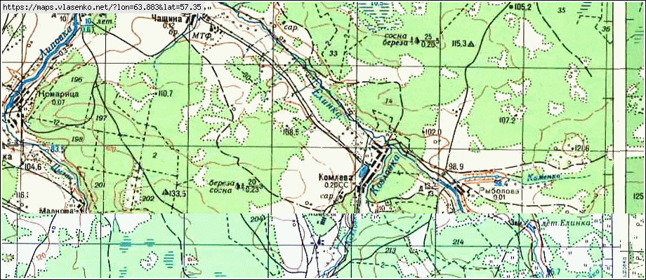 Карта КОМЛЕВА, Свердловская область, Байкаловский район