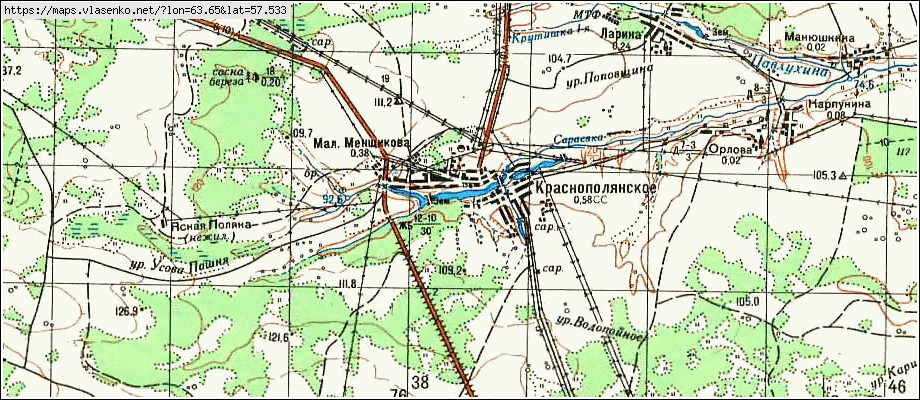 Карта КРАСНОПОЛЯНСКОЕ, Свердловская область, Байкаловский район