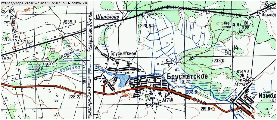 Карта БРУСНЯТСКОЕ, Свердловская область, Белоярский район
