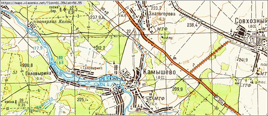 Карта КАМЫШЕВО, Свердловская область, Белоярский район
