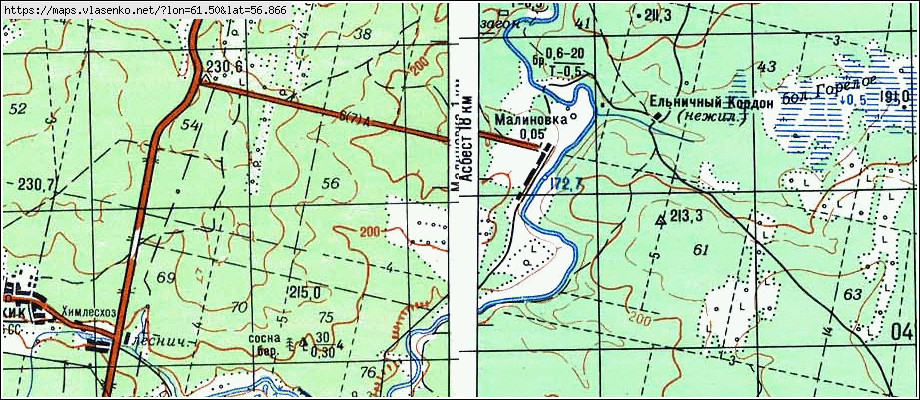 Карта МАЛИНОВКА, Свердловская область, Белоярский район