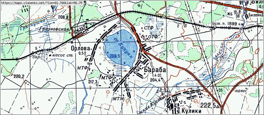 Карта БАРАБА, Свердловская область, Богдановичский район