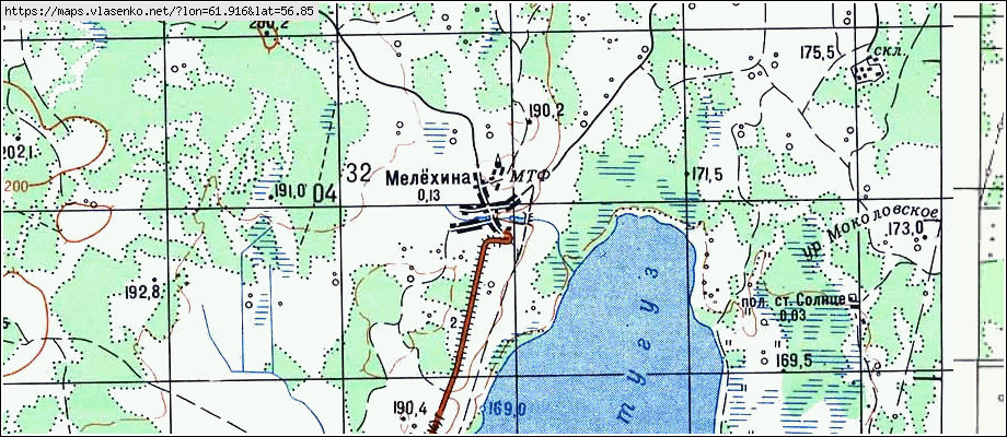 Карта МЕЛЕХИНА, Свердловская область, Богдановичский район