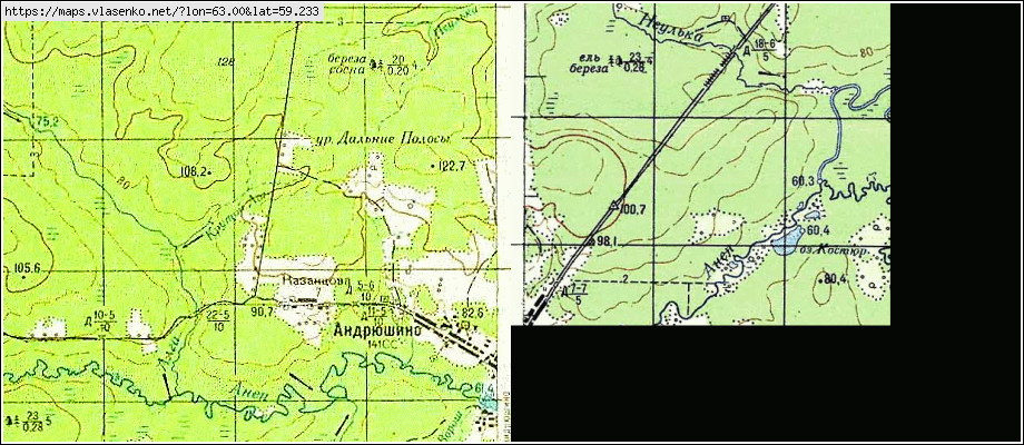 Карта АНДРЮШИНО, Свердловская область, Гаринский район