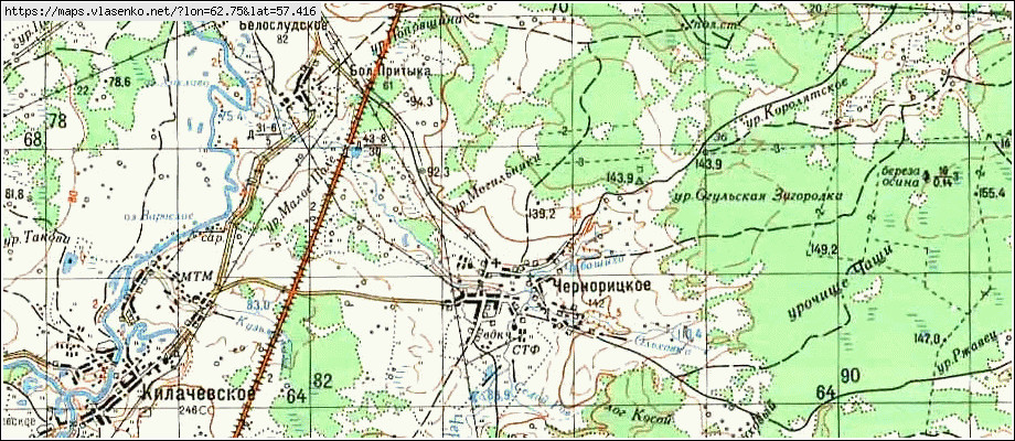 Карта ЧЕРНОРИЦКОЕ, Свердловская область, Ирбитский район