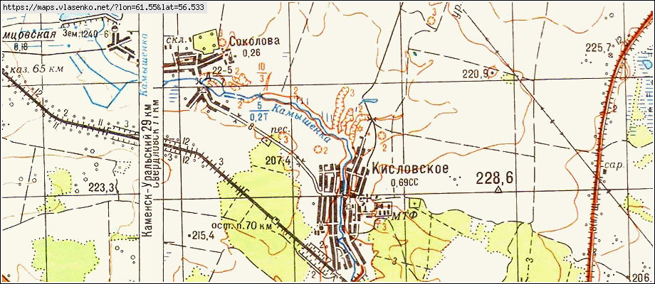 Карта КИСЛОВСКОЕ, Свердловская область, Каменский район