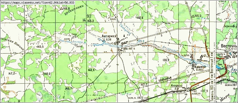 Карта АКСАРИХА, Свердловская область, Камышловский район