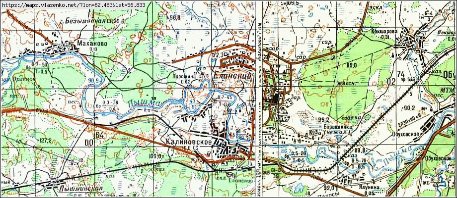 Карта КАЛИНОВСКОЕ, Свердловская область, Камышловский район