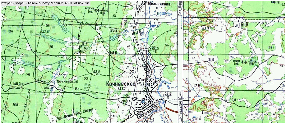 Карта КОЧНЕВСКОЕ, Свердловская область, Камышловский район