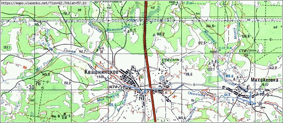 Карта КВАШИНСКОЕ, Свердловская область, Камышловский район