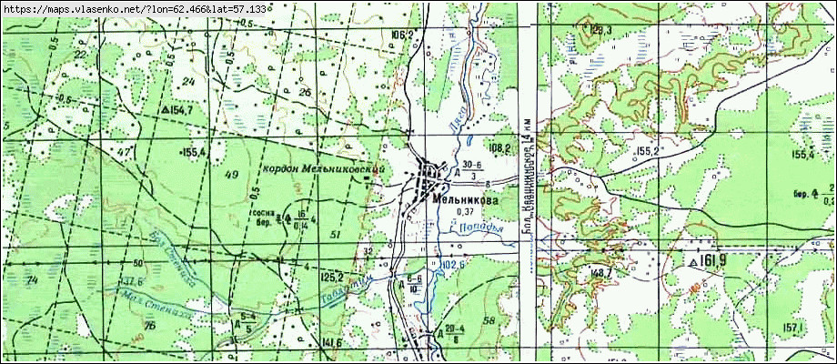 Карта МЕЛЬНИКОВА, Свердловская область, Камышловский район