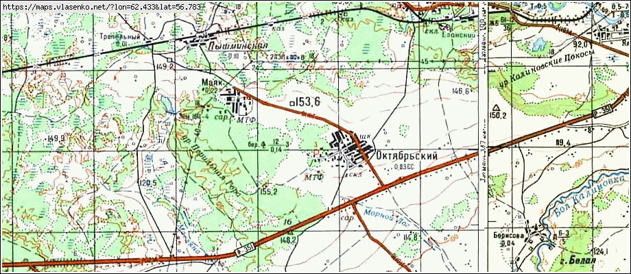 Карта ОКТЯБРЬСКИЙ, Свердловская область, Камышловский район