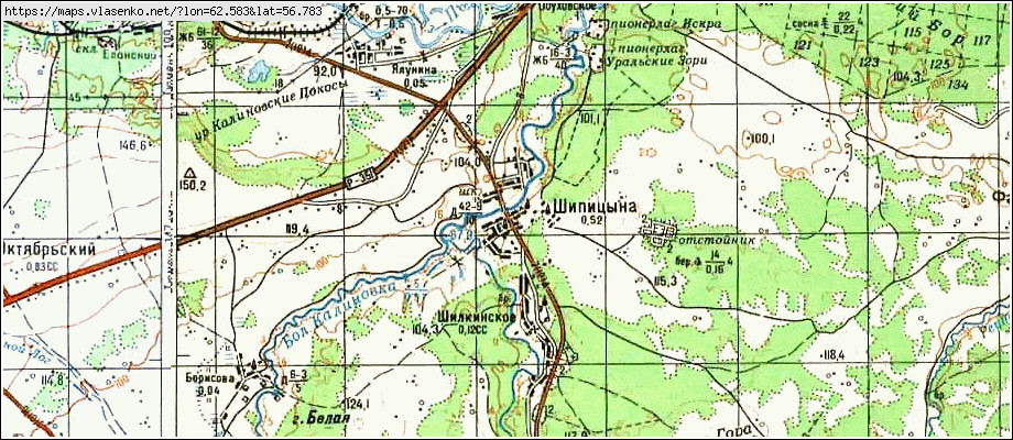 Карта ШИПИЦЫНА, Свердловская область, Камышловский район