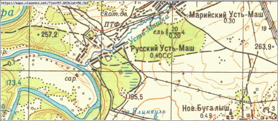 Карта РУССКИЙ УСТЬ-МАШ, Свердловская область, Красноуфимский район