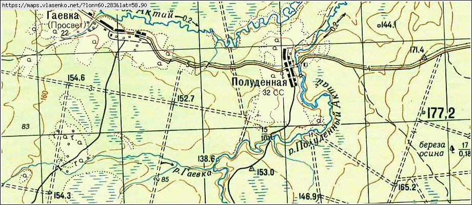 Карта ПОЛУДЕННАЯ, Свердловская область, Новолялинский район