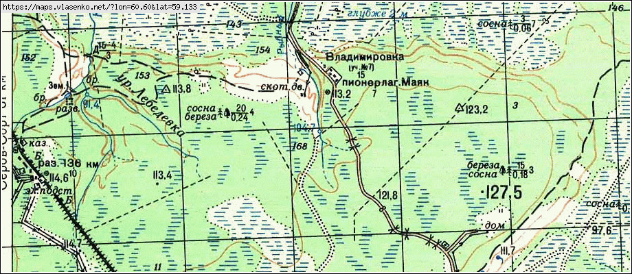 Карта ВЛАДИМИРОВКА, Свердловская область, Новолялинский район