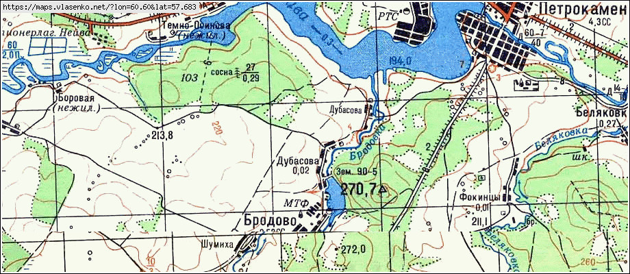 Карта БРОДОВО, Свердловская область, Пригородный район