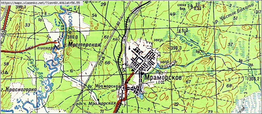 Карта МРАМОРСКОЕ (АДМИН. ТЕРРИТОРИЯ Г. ПОЛЕВСКОЙ), Свердловская область, Пригородный район