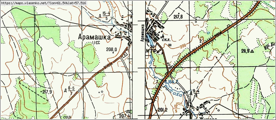 Карта АРАМАШКА, Свердловская область, Режевский район