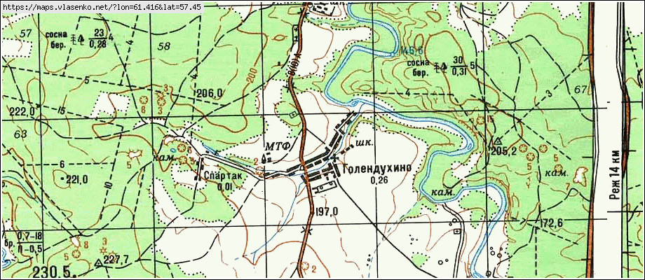 Карта ГОЛЕНДУХИНО, Свердловская область, Режевский район