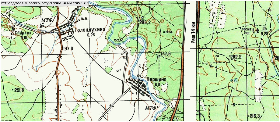 Карта ПЕРШИНО, Свердловская область, Режевский район