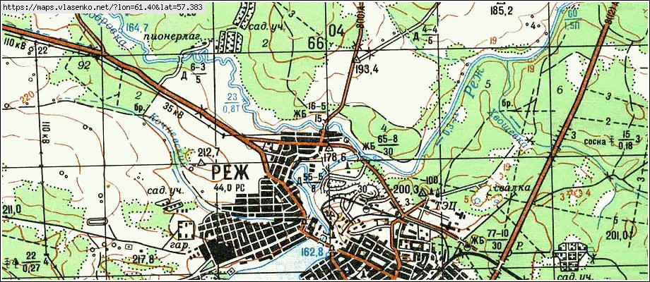 Карта РЕЖ, Свердловская область, Режевский район