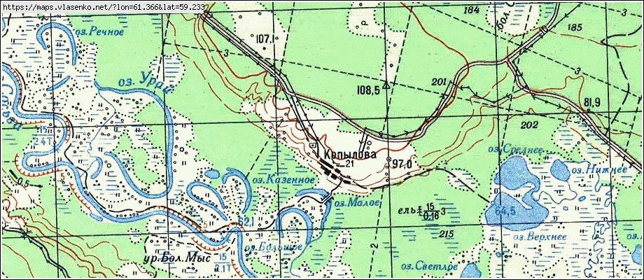 Карта КОПЫЛОВА, Свердловская область, Серовский район