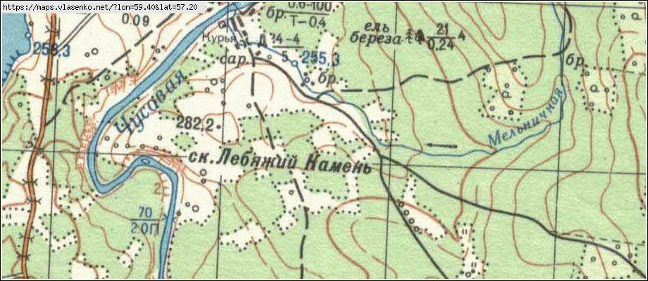 Карта КУРЬЯ, Свердловская область, Шалинский район