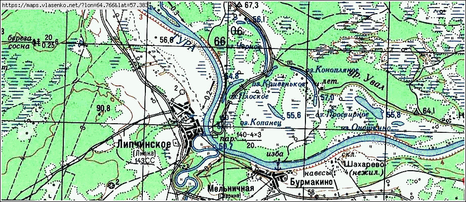 Карта БУРМАКИНА, Свердловская область, Слободо-Туринский район