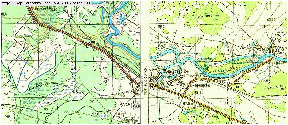 Карта ПУШКАРЕВО 1-Е, Свердловская область, Слободо-Туринский район