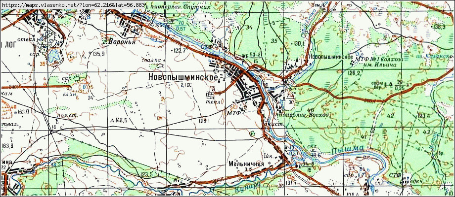 Карта НОВОПЫШМИНСКОЕ, Свердловская область, Сухоложский район