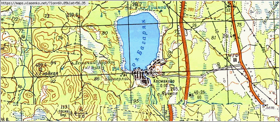 Карта КОСМАКОВА, Свердловская область, Сысертский район