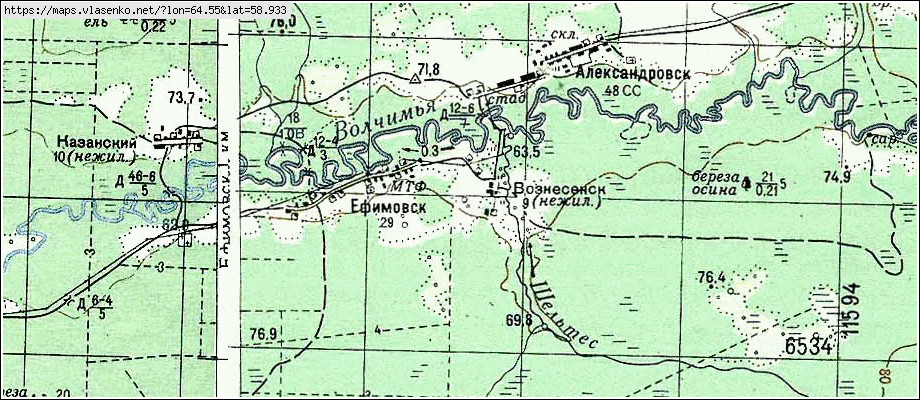 Карта АЛЕКСАНДРОВСКАЯ, Свердловская область, Таборинский район