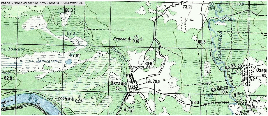 Карта ЭХТАЛЬ, Свердловская область, Таборинский район