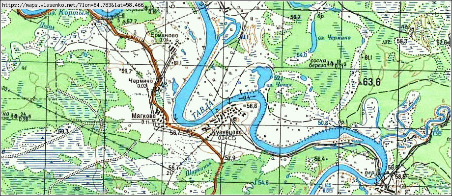 Карта КУЗНЕЦОВО, Свердловская область, Таборинский район