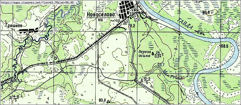 Карта НОВОСЕЛОВО, Свердловская область, Таборинский район