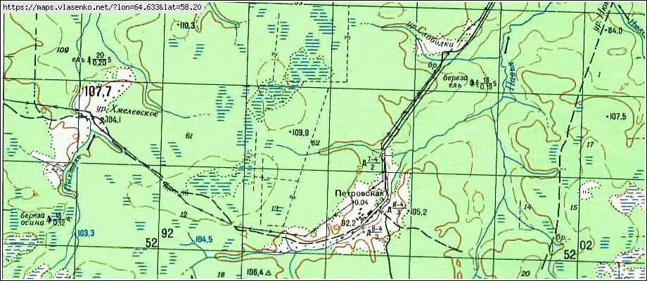 Карта ПЕТРОВСКАЯ, Свердловская область, Таборинский район