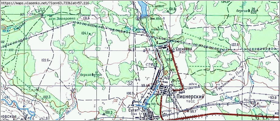 Карта ПИОНЕРСКИЙ, Свердловская область, Талицкий район