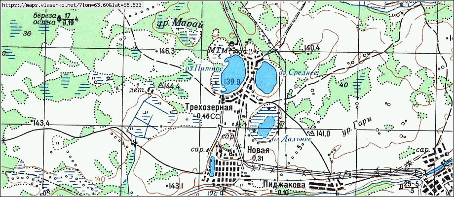 Карта ТРЕХОЗЕРНАЯ, Свердловская область, Талицкий район