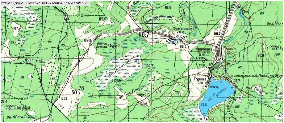 Карта ФОМИНСКОЕ, Свердловская область, Тугулымский район