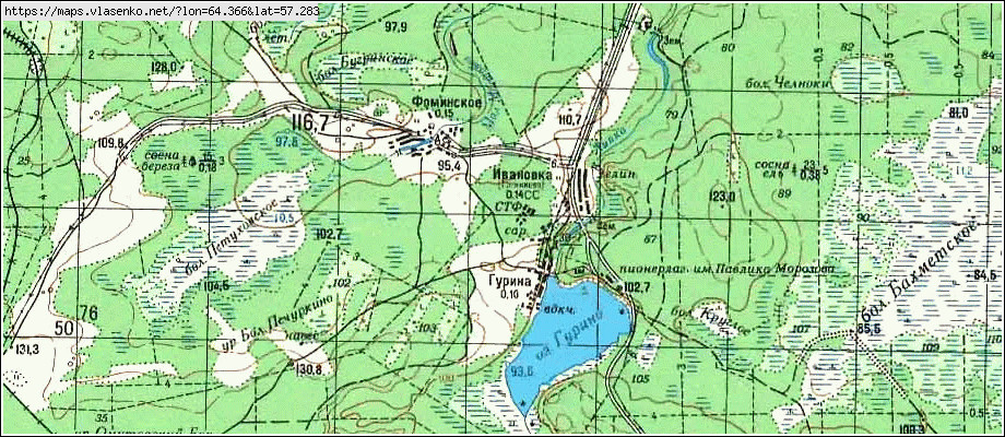 Карта ИВАНОВКА, Свердловская область, Тугулымский район