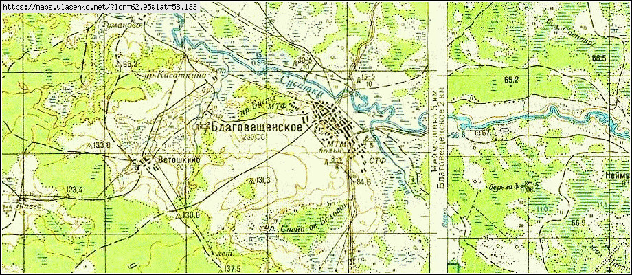 Карта БЛАГОВЕЩЕНСКОЕ, Свердловская область, Туринский район