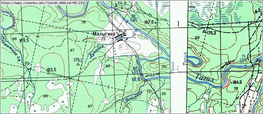 Карта МАЛЫГИНО, Свердловская область, Верхнесалдинский район