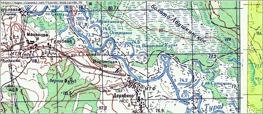 Карта ДЕРЯБИНО, Свердловская область, Верхотурский район