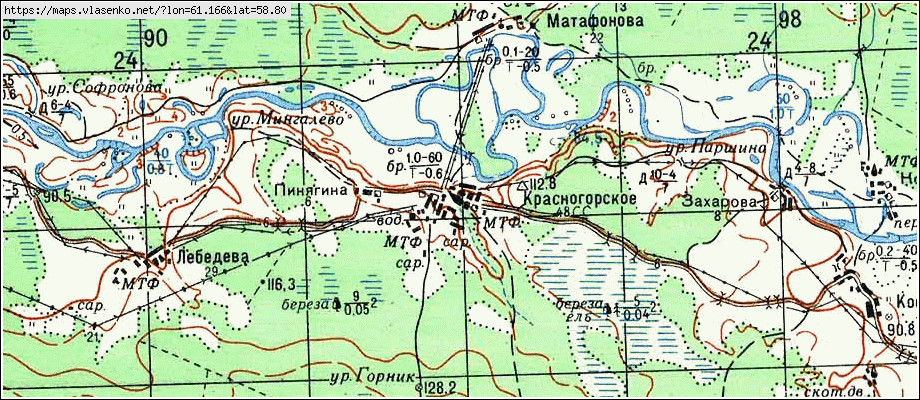 Карта КРАСНОГОРСКОЕ, Свердловская область, Верхотурский район