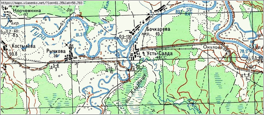 Карта УСТЬ-САЛДА, Свердловская область, Верхотурский район