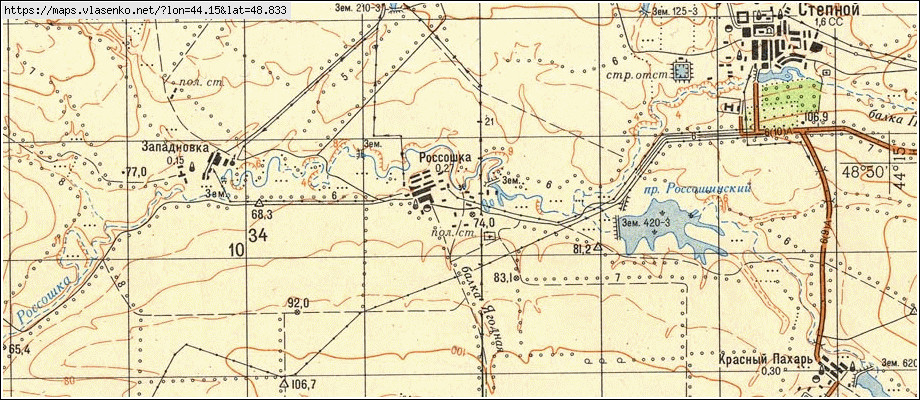 Карта РОССОШКА, Волгоградская область, Городищенский район